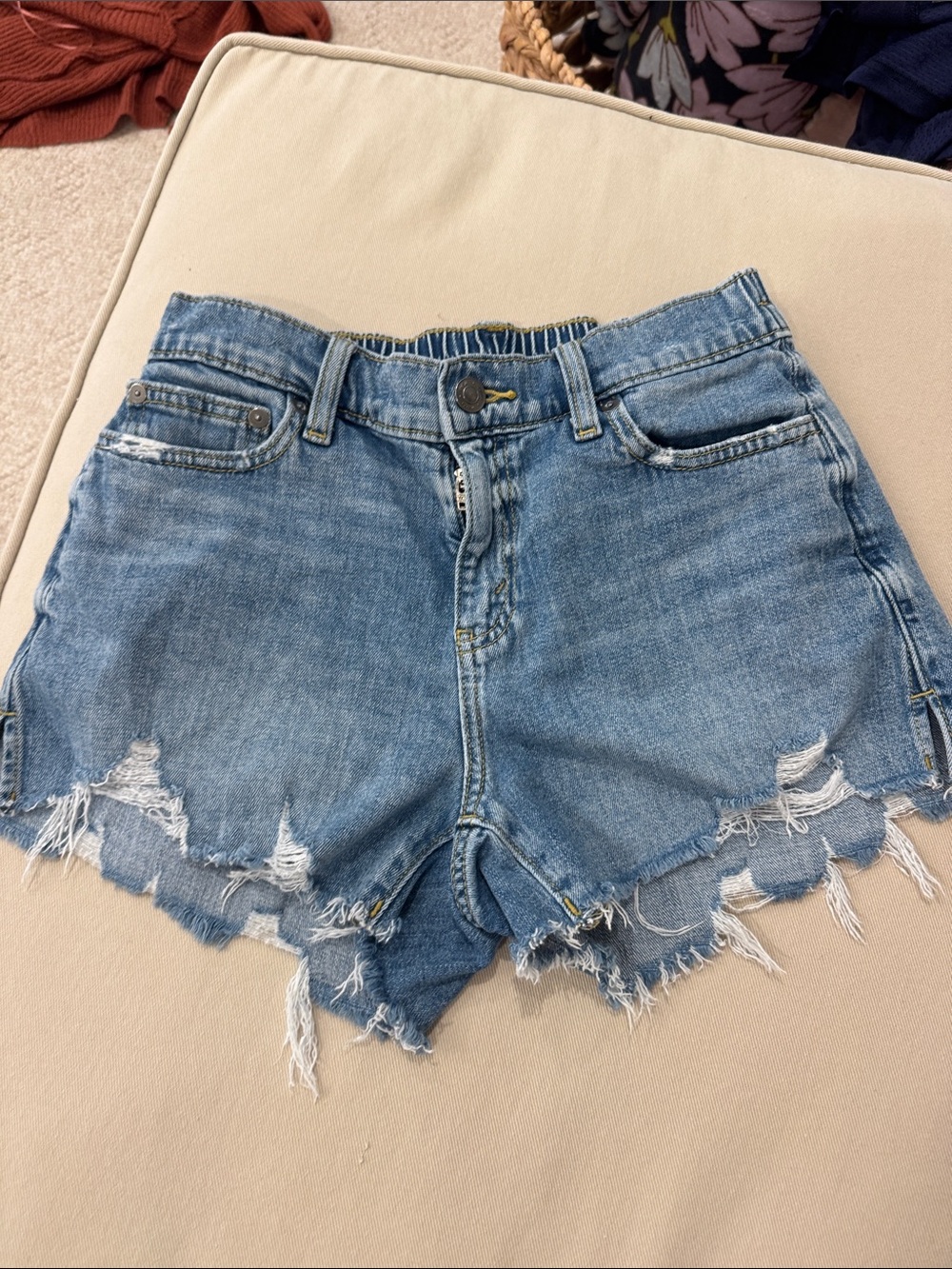 aerie Light Blue Distressed High-Rise Jean Shorts. Super soft